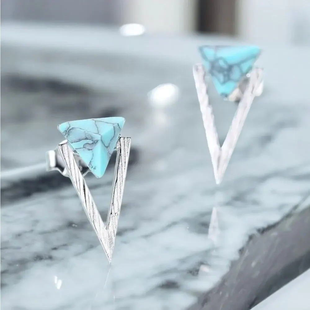NEW sterling silver and turquoise triangle stud drop earrings jewelry B23A